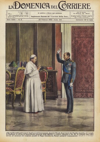 A lateráni egyezmények évfordulójának előestéjén Augusto Turati párttitkár? alkotó: Achille Beltrame