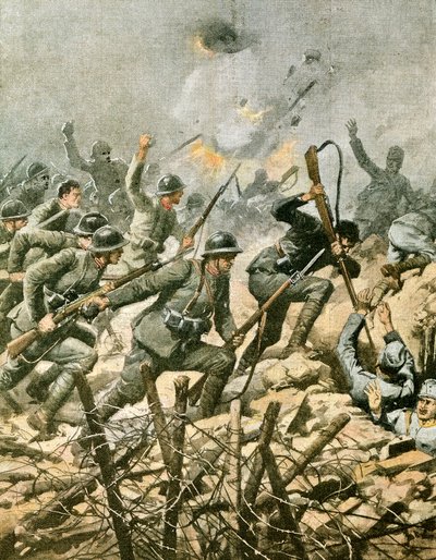 Roham az Ortigara-hegyen, Achille Beltrame (1871-1945), illusztráció a La Domenica del Corriere-ből alkotó: Achille Beltrame