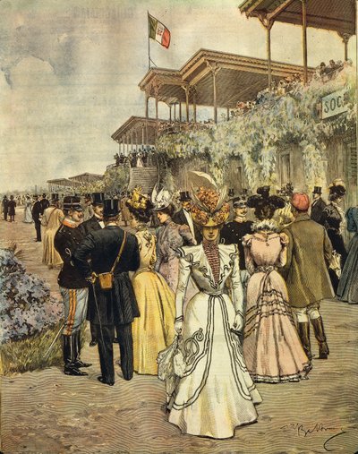 Lóversenyen San Siróban (Milánó), Achille Beltrame (1871-1945), La Domenica del Corriere, 1899. június 4. alkotó: Achille Beltrame