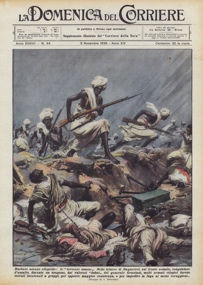 Barbár etióp szokások, emberi erődök alkotó: Achille Beltrame