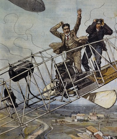 A De Bradski léghajó katasztrófája Párizs közelében, Franciaország, Achille Beltrame illusztrációja a La Domenica del Corriere számára, október 26. alkotó: Achille Beltrame