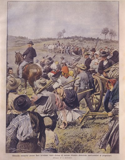 Borító illusztrációja Latifundia megszállásáról; Puglia, Olaszország alkotó: Achille Beltrame