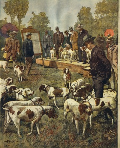 Kutyakiállítás és vadászkutyák tereppróbái San Siróban (Milano), Achille Beltrame (1871-1945), La Domenica del Corriere, 1899. július 2. alkotó: Achille Beltrame