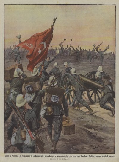 Ain-Zara győzelme után a zászlókkal visszatérő elvtársak lelkes fogadtatása? alkotó: Achille Beltrame