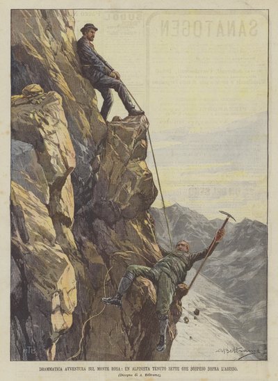 Drámai kaland Monte Rosán, egy hegymászó hét órát tartott a szakadék fölött alkotó: Achille Beltrame