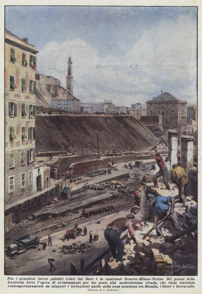 A Duce által megrendelt grandiózus közmunkák közé tartozik a Genova-Milánó-Torino teherautó alkotó: Achille Beltrame