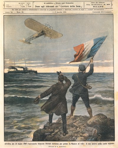 Louis Bleriot francia pilóta, első személy átkelő a La Manche csatornán, ünnepségek az angol tengerparton, július 25 alkotó: Achille Beltrame