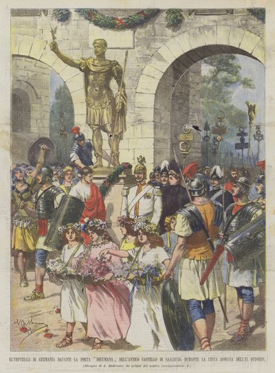 A német birodalmiak az ókori Saalburg kastély Decumana kapuja előtt? alkotó: Achille Beltrame
