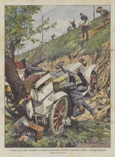 Sportdrámák, súlyos autóbaleset, amely múlt héten történt Chivassóban (Piemont) alkotó: Achille Beltrame