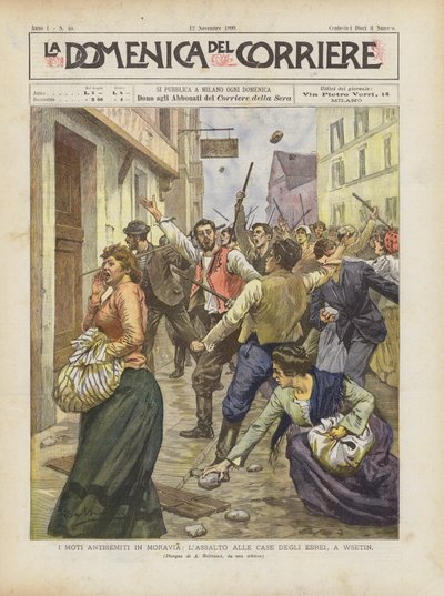 Antiszemita zavargások Morvaországban, támadás a zsidók házai ellen, Wsetinben alkotó: Achille Beltrame