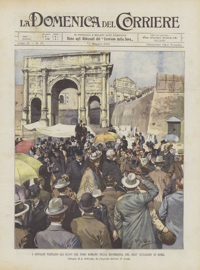 Az uralkodók meglátogatják a Forum Romanum ásatásait Róma 2653. évfordulóján alkotó: Achille Beltrame