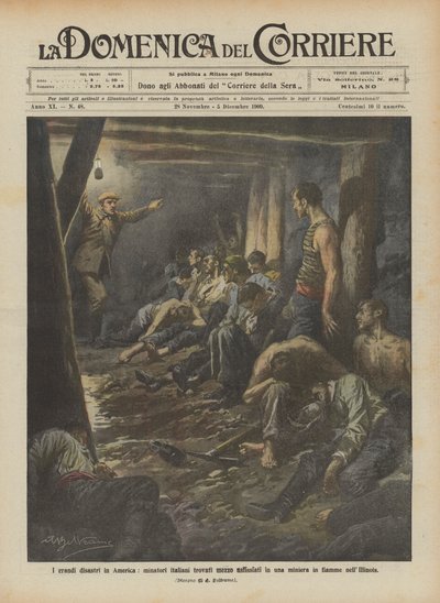 A nagy katasztrófák Amerikában, az olasz bányászok félig fulladva találtak egy égő bányában Illinoisban alkotó: Achille Beltrame