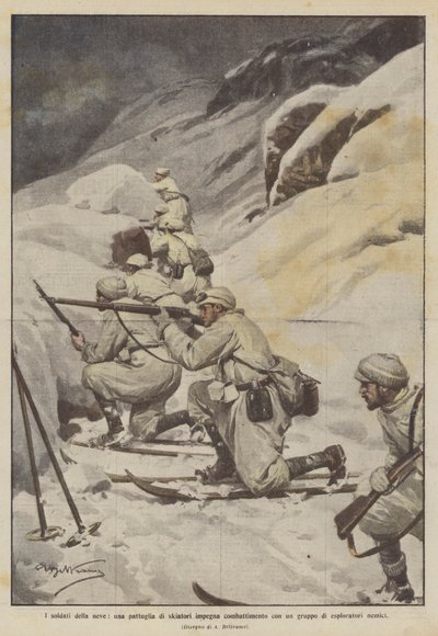 A Snow Soldiers, egy síelő járőr egy csoport ellenséges felderítővel harcol alkotó: Achille Beltrame
