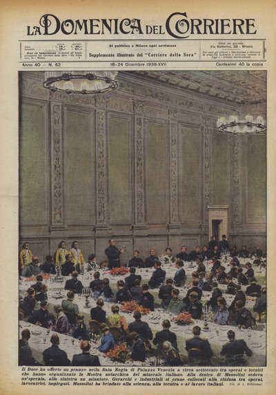 A Duce kínált ebédet a Palazzo Venezia Sala Regiában körülbelül hétszáz munkásnak? alkotó: Achille Beltrame