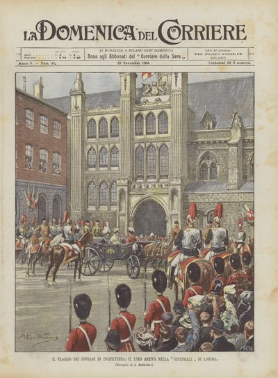 Az uralkodók utazása Angliába, megérkezésük a londoni Guildhallba alkotó: Achille Beltrame
