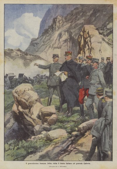 A francia generalissimo Joffre Cadorna tábornokkal együtt az olasz frontra látogat alkotó: Achille Beltrame