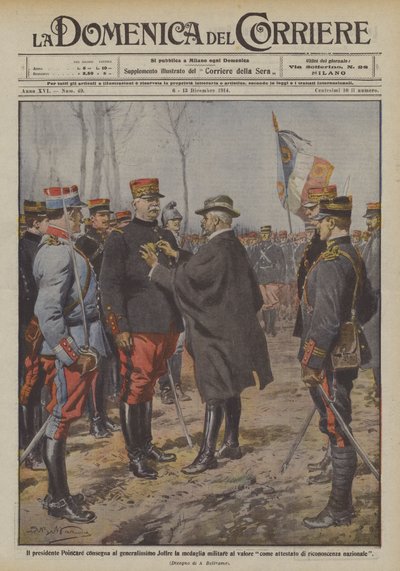 Poincare elnök a vitézségért katonai kitüntetést adományoz Generalissimo Joffre-nak. alkotó: Achille Beltrame