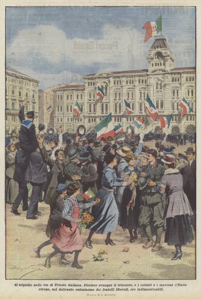 Zavargás az olasz Trieszt utcáin alkotó: Achille Beltrame