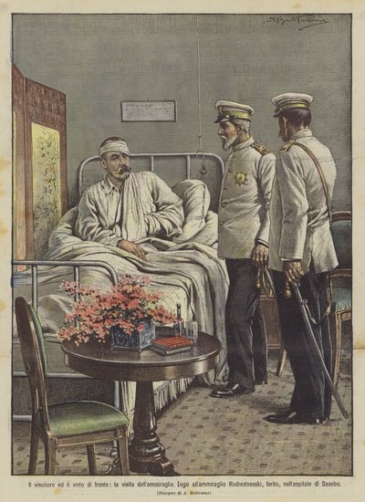 A győztes és a vesztes előtt, Togo admirális látogatása Rodiestvenski admirálisnál? alkotó: Achille Beltrame