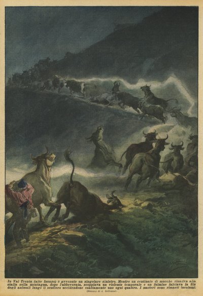 Egyedülálló baleset történt Val Trentában (Isonzo felső részén) alkotó: Achille Beltrame