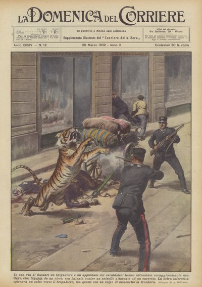 Szászri egyik utcájában egy brigadéros és egy rendőr szembesült? alkotó: Achille Beltrame