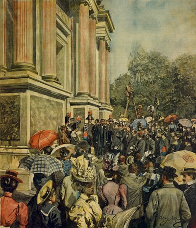 Az első velencei nemzetközi művészeti kiállítás megnyitója, Achille Beltrame (1871-1945), a La Domenica del Corriere-ből, 1899. április 30. alkotó: Achille Beltrame