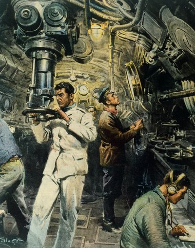 A tengeralattjáró belseje, Achille Beltrame (1871-1945), illusztráció a La Domenica del Corriere-ből, december 28. alkotó: Achille Beltrame