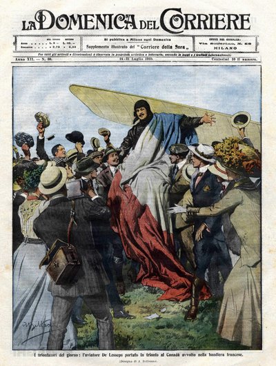 Jacques de Lesseps (1883-1927) 1910-ben Kanadába érkezésekor. Achille Beltrame illusztrációja a július 24-i Domenica del Corriere-hez alkotó: Achille Beltrame