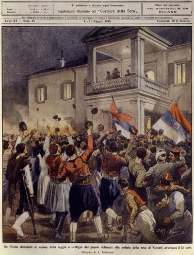 I. Miklós montenegrói király tömeg előtt Cettigne-ben Shkoder városának feladása után, május 4-én alkotó: Achille Beltrame