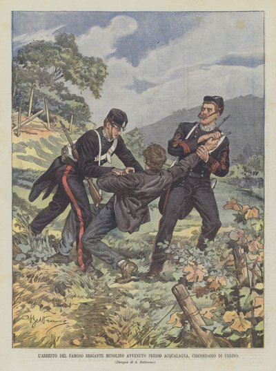 A híres Brigante Musolinót letartóztatták Acqualagnában, Urbino körzetében. alkotó: Achille Beltrame