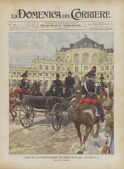 Margherita királynő érkezése a Stupinigi kastélyba június 25-én az Egyesült Államokban alkotó: Achille Beltrame
