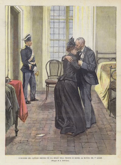 Dreyfus kapitány találkozása feleségével a renne-i börtönben július 1-jén reggel alkotó: Achille Beltrame