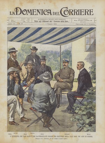 Interjú a búr vezetőkkel és a brit képviselőkkel, hogy megvitassák a békét a három év háború után alkotó: Achille Beltrame