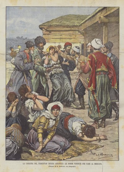 Éhínség Turkesztánban (Ázsiai Oroszország), a nőket éhségre adták el a piacon alkotó: Achille Beltrame