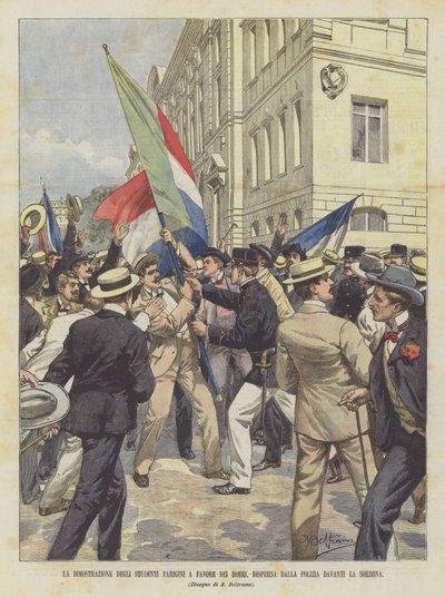 A párizsi diákok tüntetése a búrok mellett, a rendõrség feloszlatta a Sorbonne elõtt alkotó: Achille Beltrame