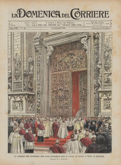 A csodálatos új bronzajtó megáldási szertartása a milánói dómban (szeptember 8.) alkotó: Achille Beltrame