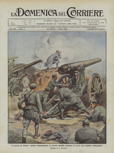 A balkáni háború, a makacs bombázás és Shkoder makacs, csodálatra méltó ellenállása? alkotó: Achille Beltrame