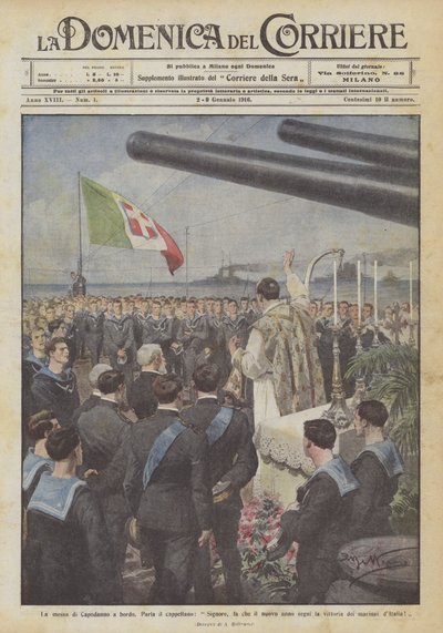 Újévi szentmise a fedélzeten, Szólj a káplán, Uram, tedd az újévet? alkotó: Achille Beltrame