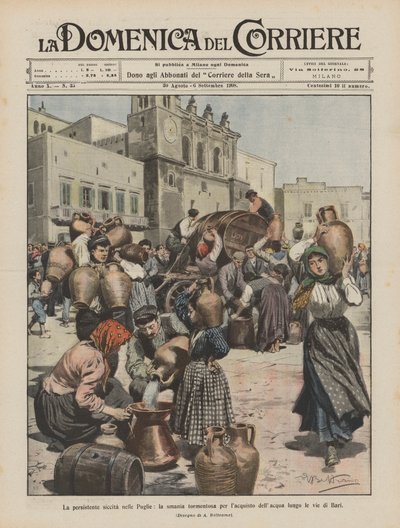 Tartós aszály Pugliában, kínzó vízvásárlási vágy Bari utcáin alkotó: Achille Beltrame