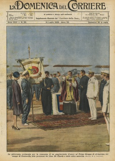 A festői ceremónia a First Aviation Group tiszteletdíjának átadására? alkotó: Achille Beltrame
