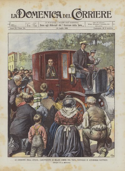 A civilizáció hódításai, Milánó érseke elektromos autóval tesz lelkipásztori látogatást alkotó: Achille Beltrame