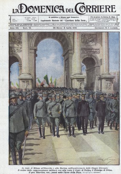 Milánói ünnepségek a hadsereg és a haditengerészet számára, a Cinque Giornate évfordulóján alkotó: Achille Beltrame