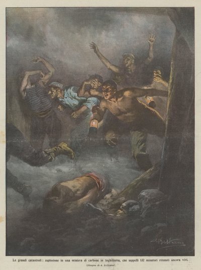 A nagy katasztrófák, robbanás egy angliai szénbányában, mi a temetés 132-ben? alkotó: Achille Beltrame