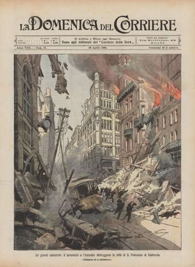 Súlyos katasztrófák, földrengés és tűz pusztítja el San Francisco városát Kaliforniában alkotó: Achille Beltrame