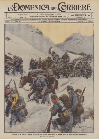 Tél és háború, az osztrák csapatok fájdalmas előretörése Szerbiában a rengeteg hó alatt alkotó: Achille Beltrame