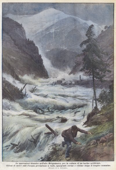 Félelmetes katasztrófa Bergamo felső részén, egy mesterséges medence beszakadása miatt alkotó: Achille Beltrame
