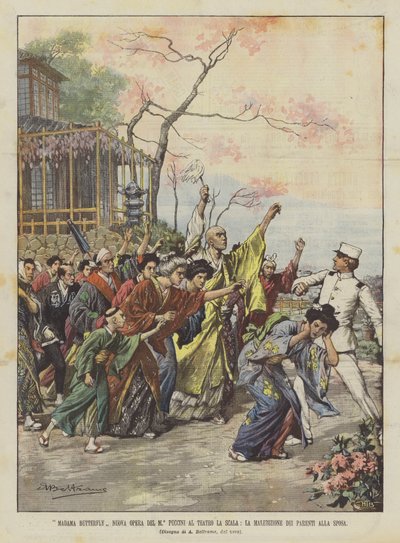 Madama Butterfly új opera Puccini mestertől a La Scala Színházban, A menyasszony rokonainak átka alkotó: Achille Beltrame