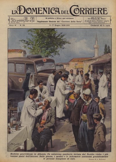 Modern gondviselés Albániában alkotó: Achille Beltrame