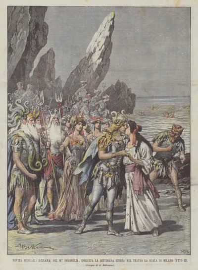 Musical Novita, Oceana, szerző: M ° Smareglia, a múlt héten adták elő a milánói La Scala Színházban (II. felvonás) alkotó: Achille Beltrame