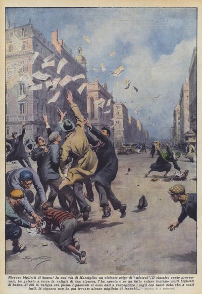 Esik a bankjegyek! alkotó: Achille Beltrame